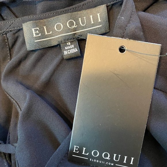 Eloquii Dress 18 Black Shift Tunic Puff Sleeve Lightweight Tie Back Plus New NWT - Picture 9 of 11